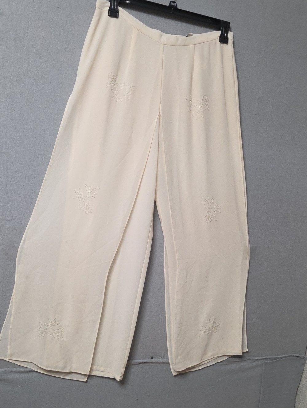 Appraisal Cream Semi-Sheer Wide-Leg Overlay Pants with Side Slits Sz 14